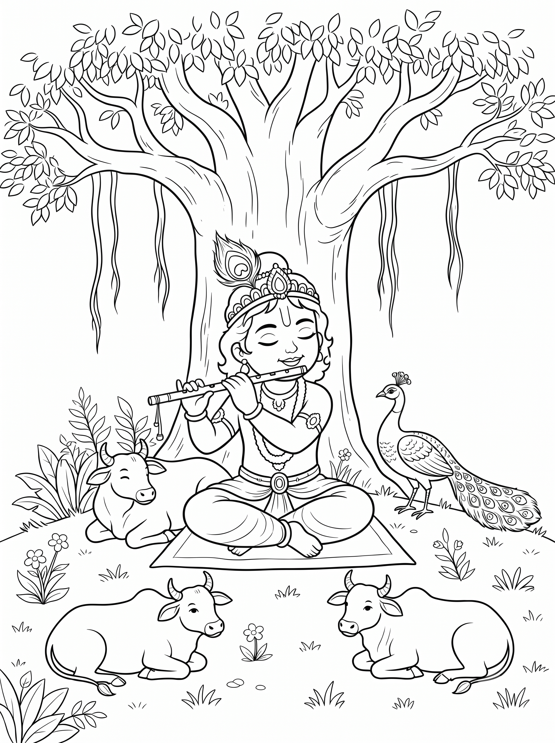 Krishna playing flute coloring page