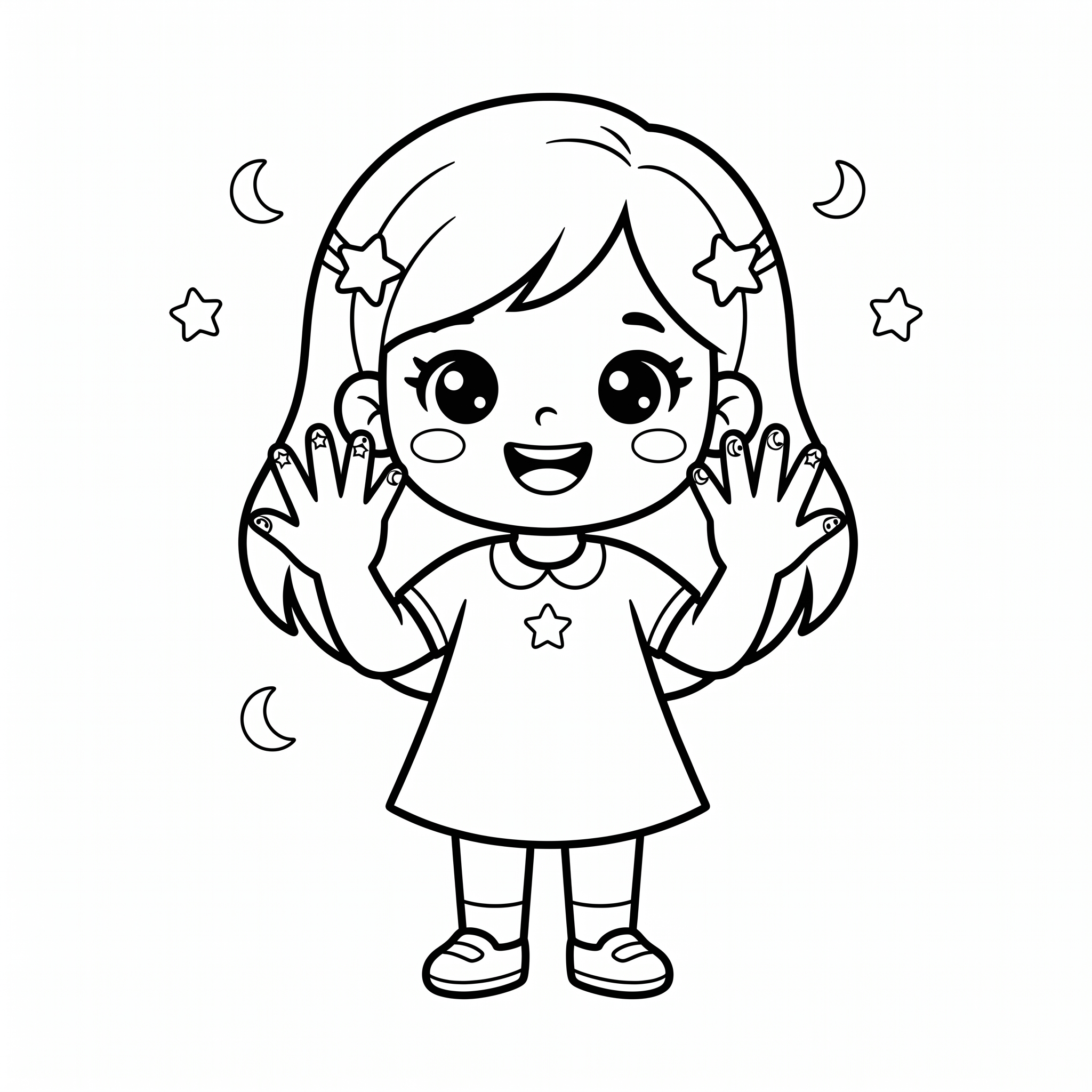 Chibi girl showing star nails coloring page