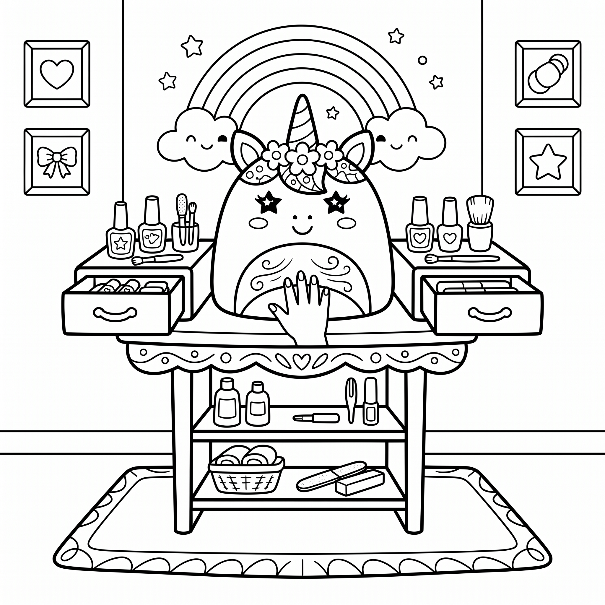 Unicorn nail design coloring page